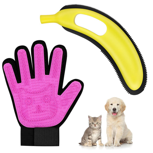 Nrefpun 2-Pack Pet Hair Remover - Banana Cat Dog Hair Remover with Efficient Pet Grooming Gloves|Gentle Bathing Shedding Brush Dog Glove|Reusable Pet Hair Removal Tool for Carpet Couch Cat Fur & Lint