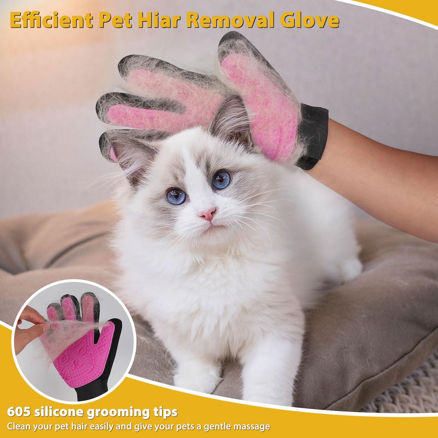 Nrefpun 2-Pack Pet Hair Remover - Banana Cat Dog Hair Remover with Efficient Pet Grooming Gloves|Gentle Bathing Shedding Brush Dog Glove|Reusable Pet Hair Removal Tool for Carpet Couch Cat Fur & Lint