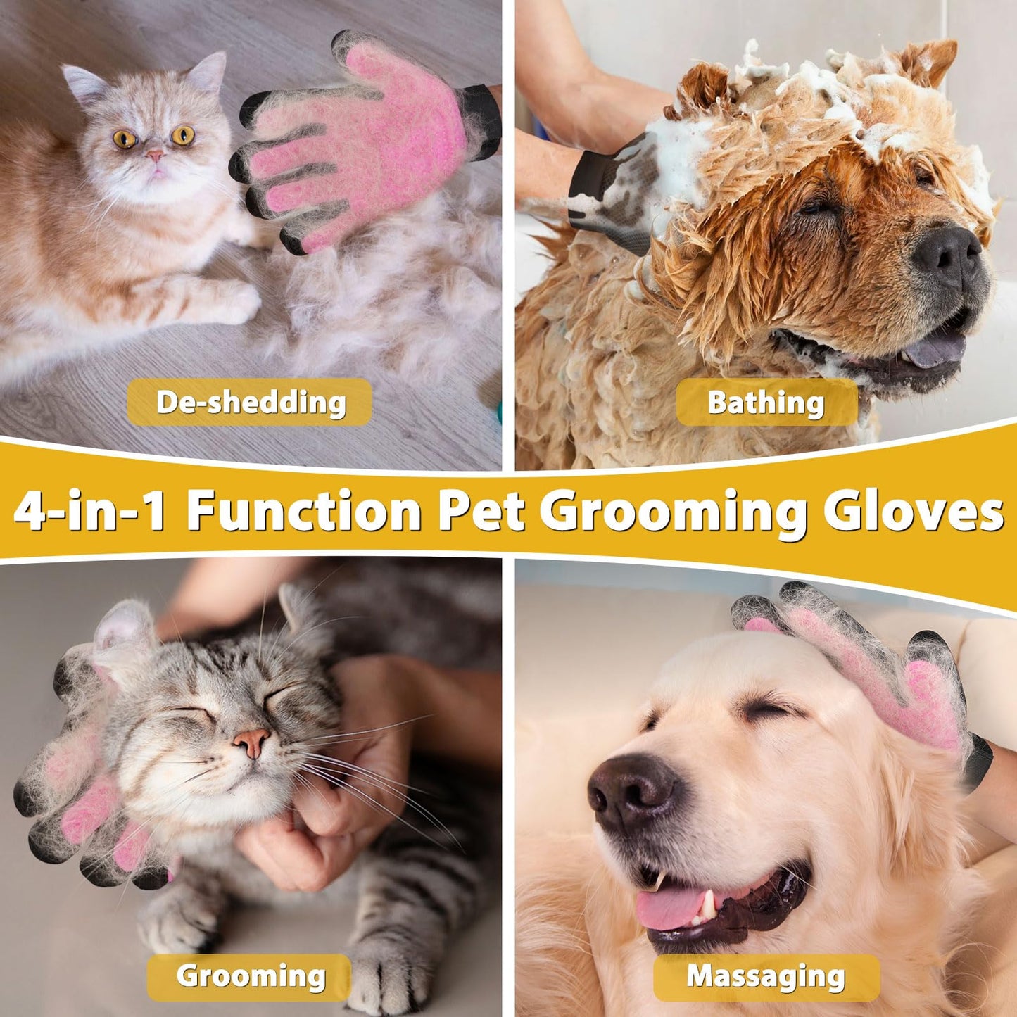 Nrefpun 2-Pack Pet Hair Remover - Banana Cat Dog Hair Remover with Efficient Pet Grooming Gloves|Gentle Bathing Shedding Brush Dog Glove|Reusable Pet Hair Removal Tool for Carpet Couch Cat Fur & Lint